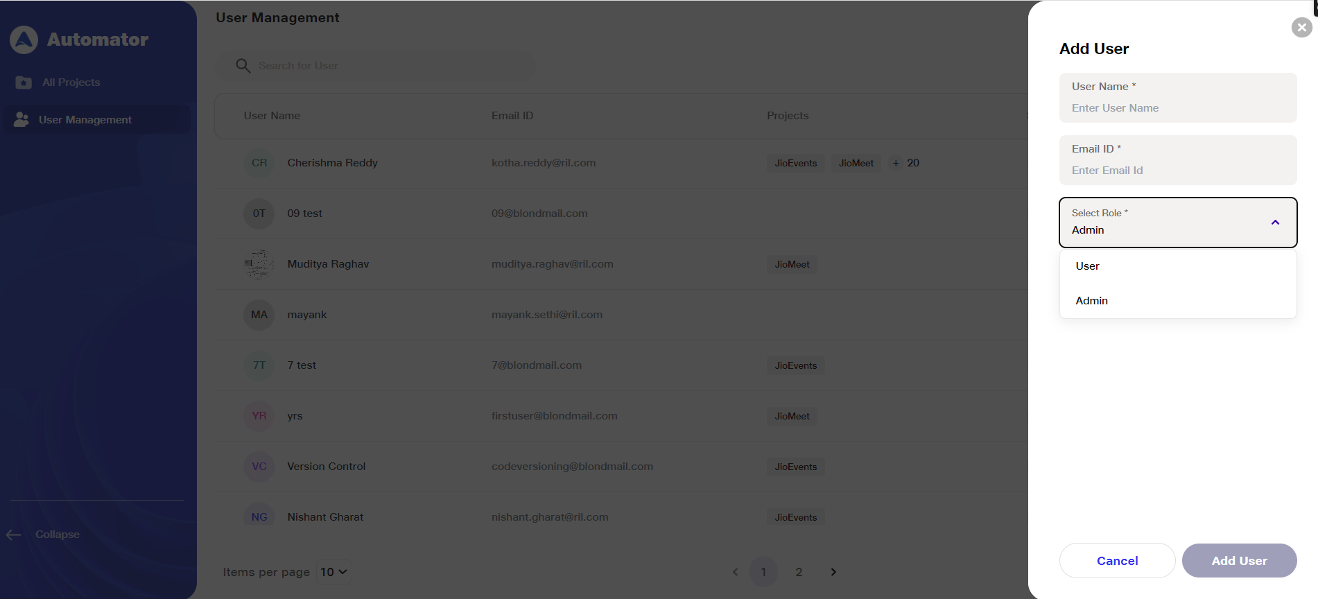  Inviting user section 