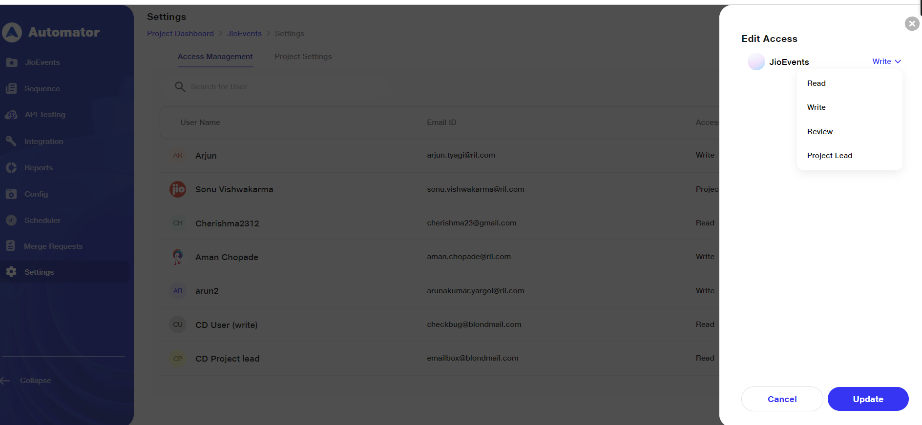 Edit page in access managment