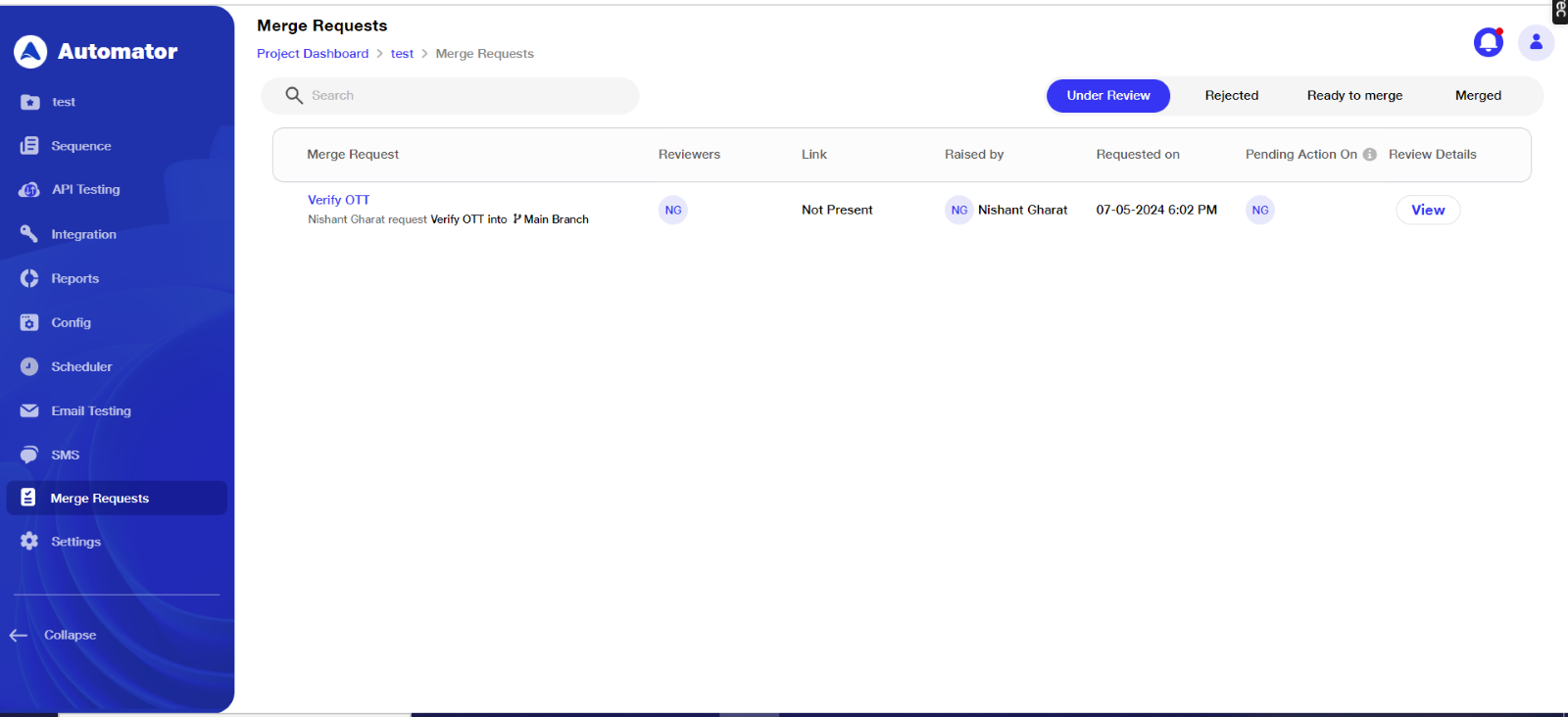 Merge request tab