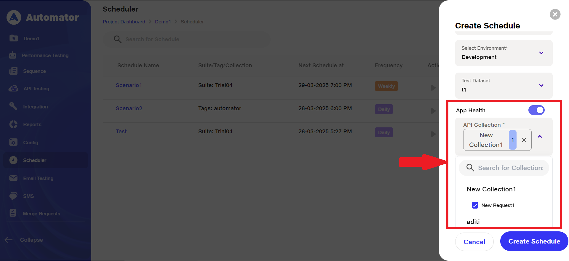 collection selction in app health