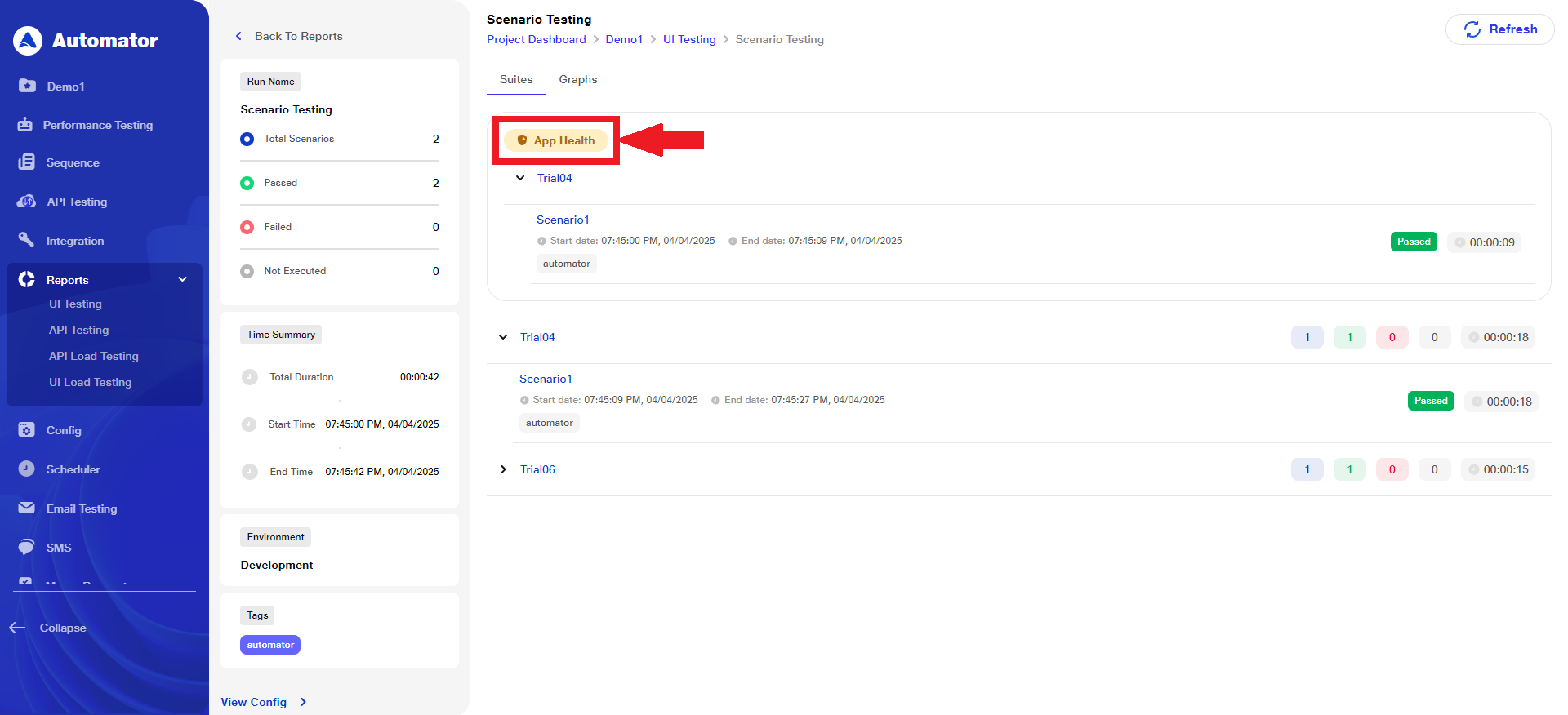 Reports for app health