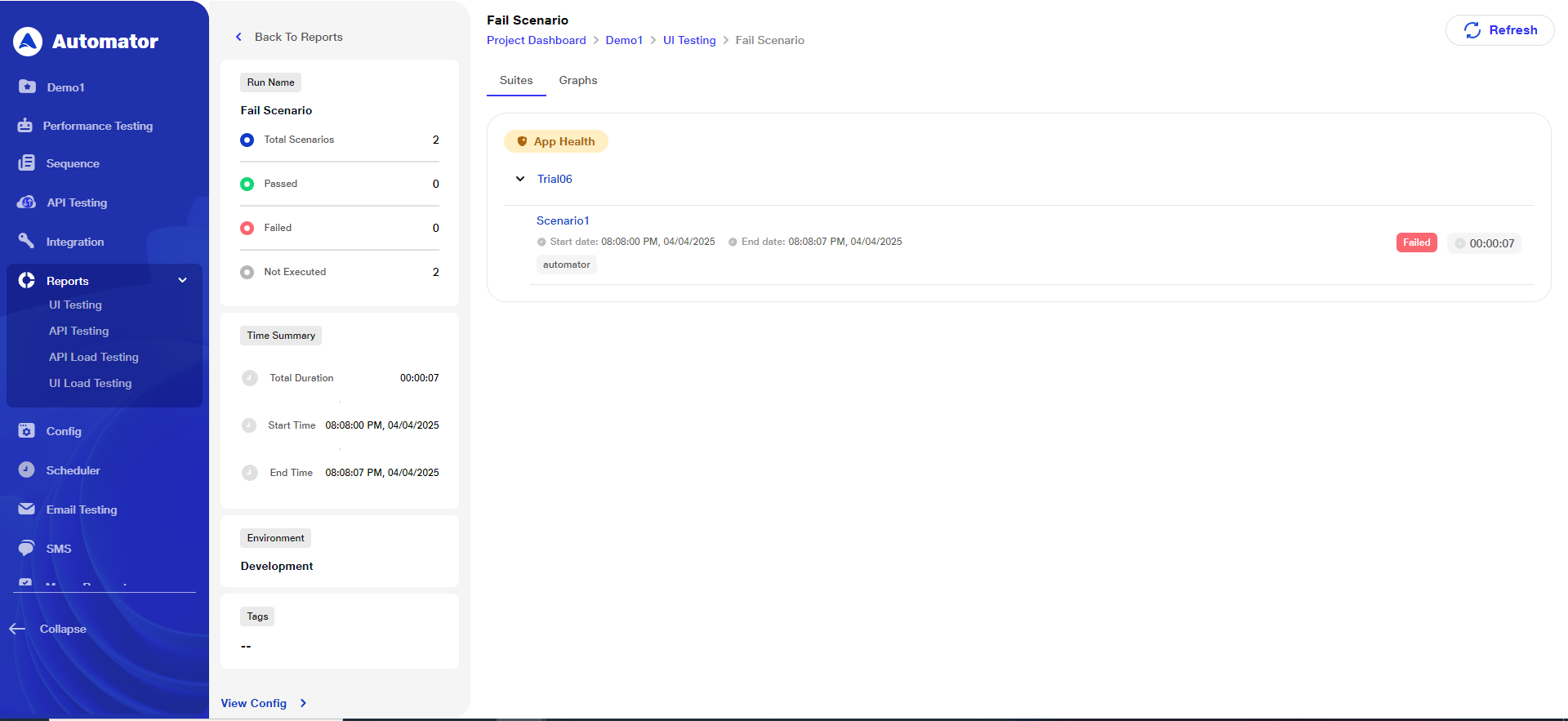 failure reports for app health