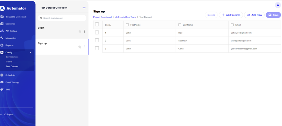 Dataset tab