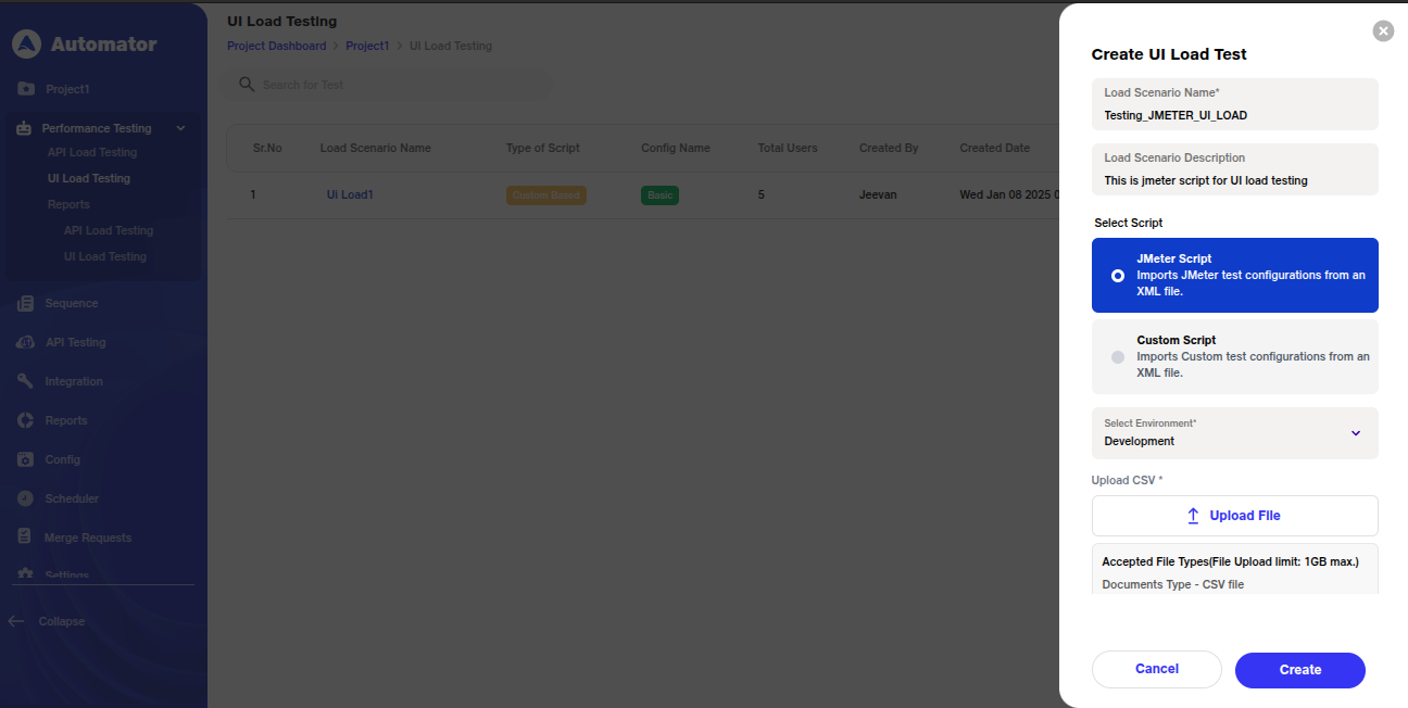 UI Load test creation image