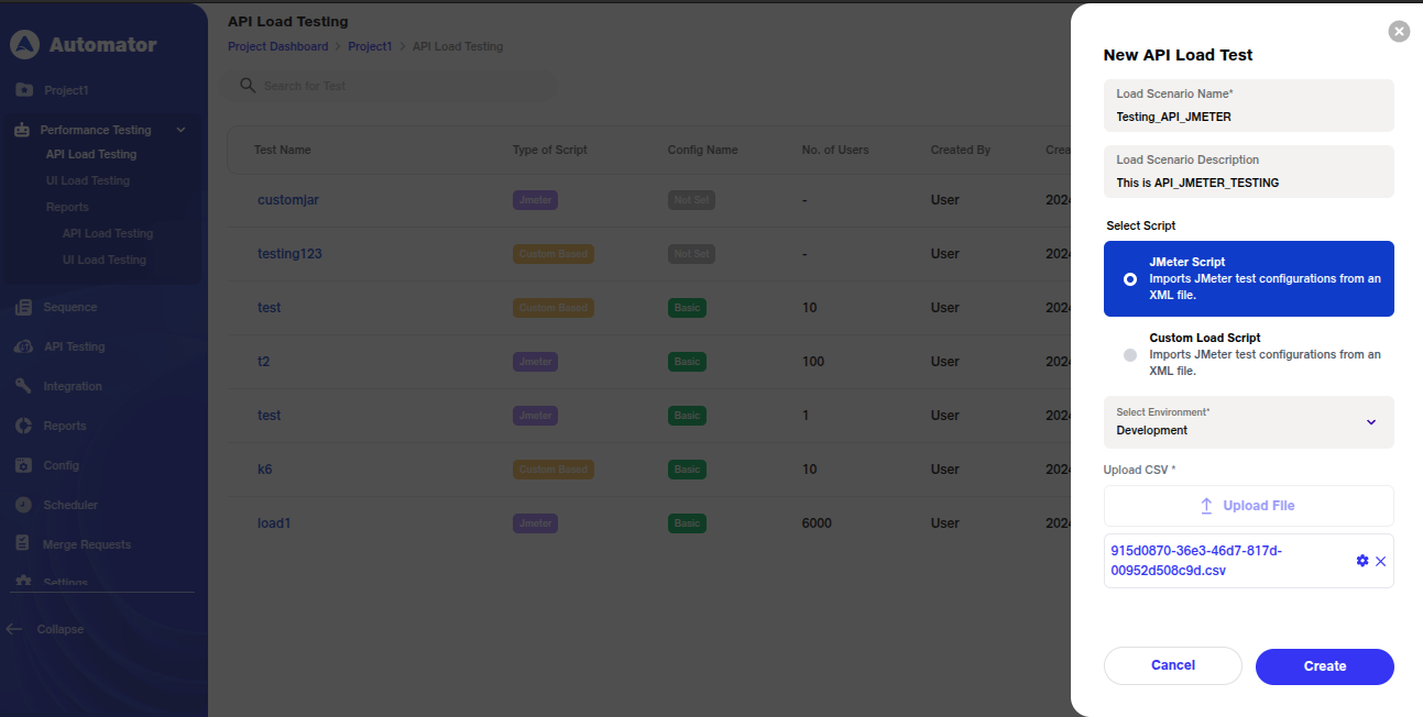 API Load test creation image
