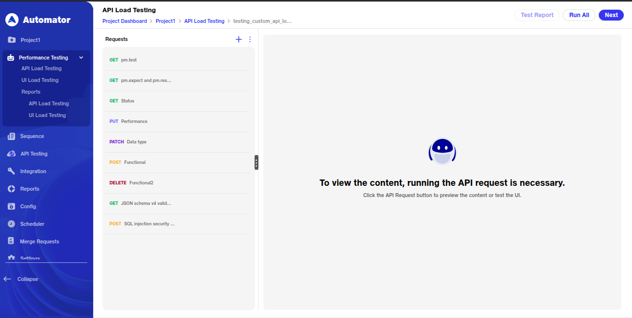 API request addition page for load test image