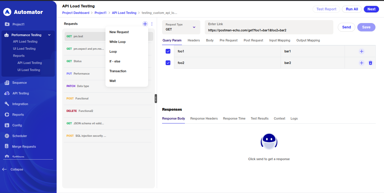 API load test request execution page image