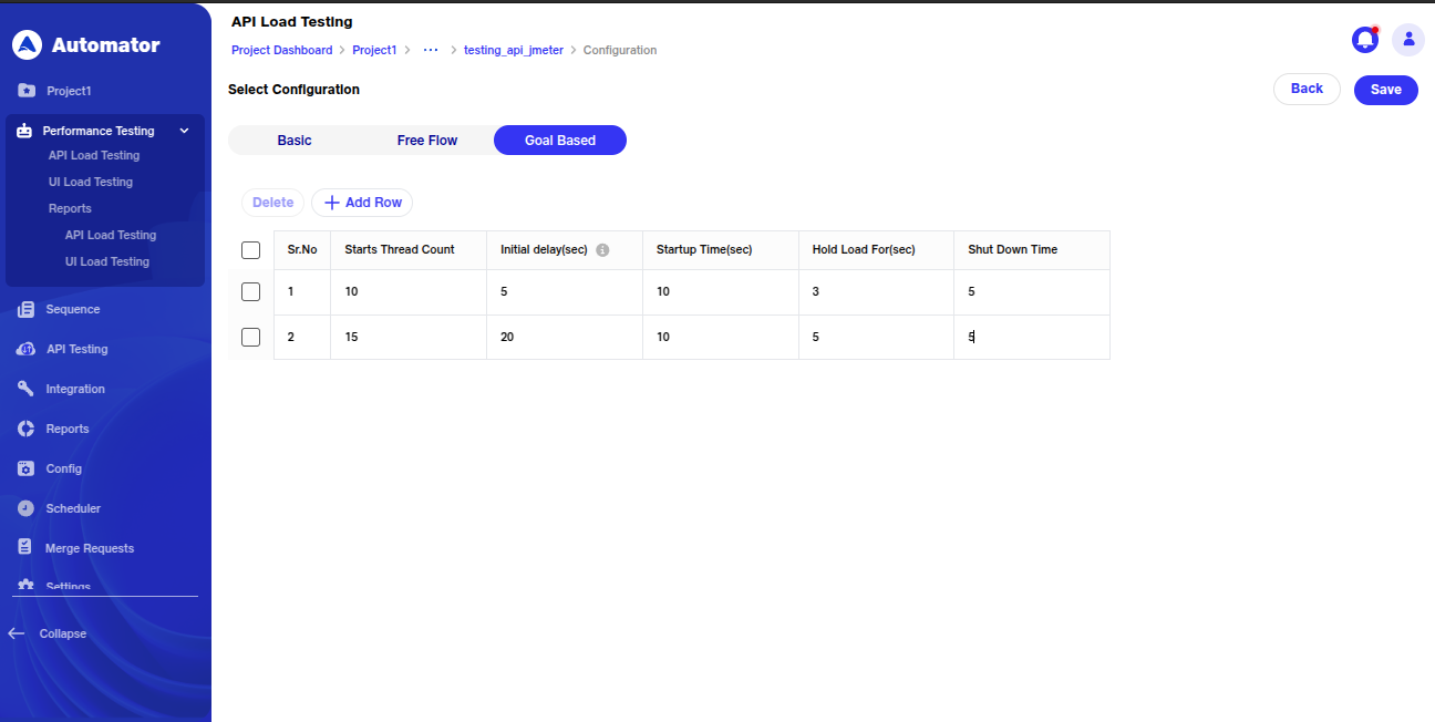 API load test Goal Based Configuration image