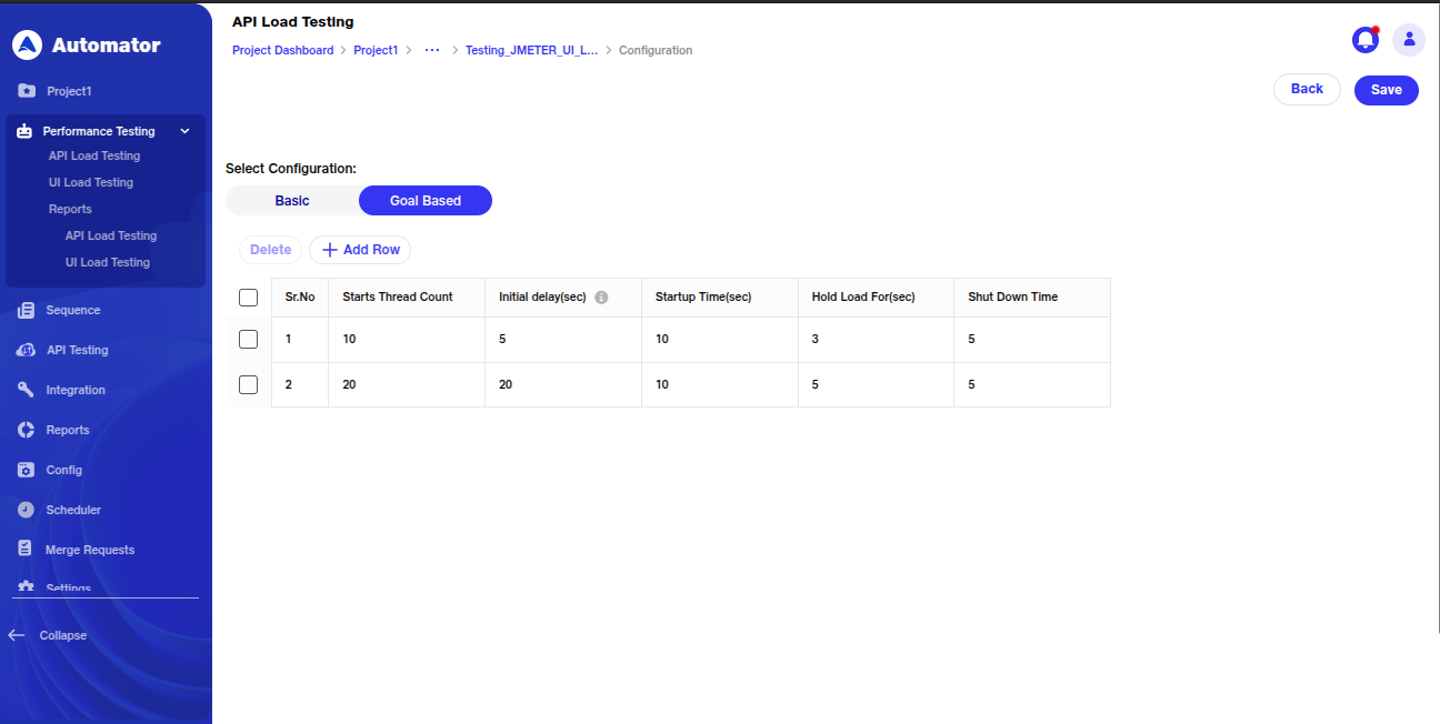 UI load test Goal Based Configuration image