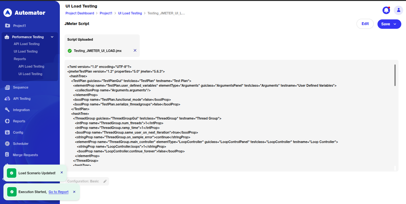 Execution of test image