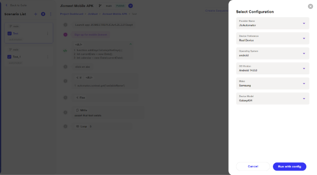 Available device visible for JioAutomator 