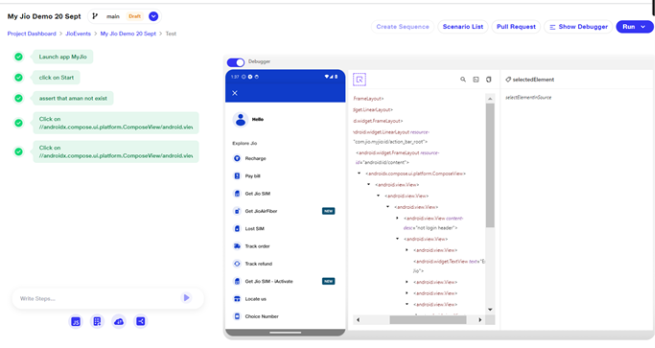 Debugger window in Mobile Automation 