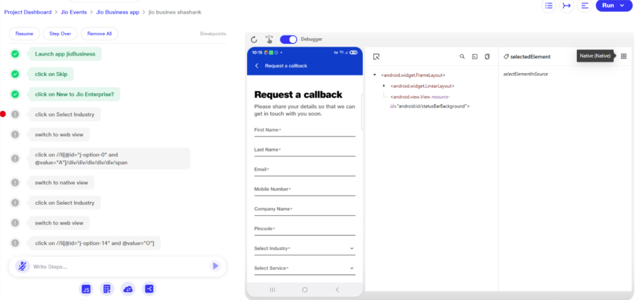 Native view selected 