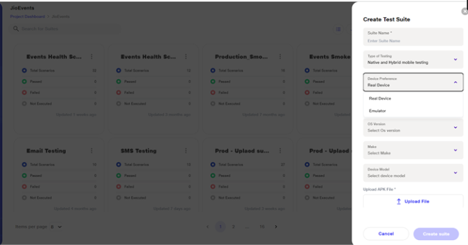 Config selection for Mobile Testing 