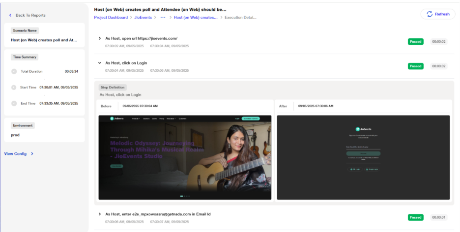 Test step on reports page