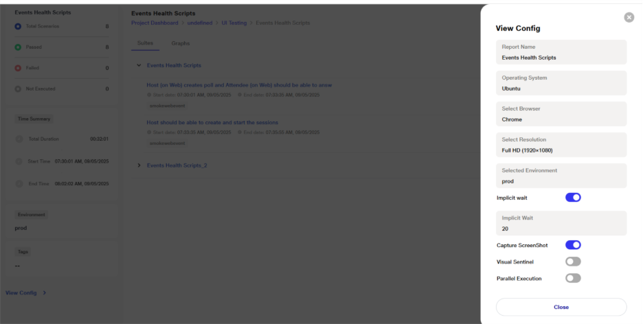 config view on reports page