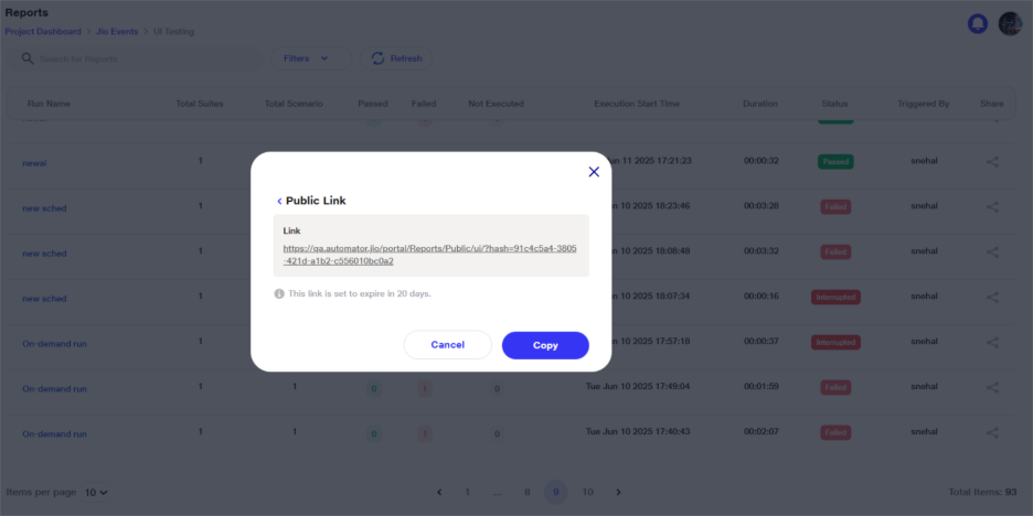 Sharing of reports via Public link 