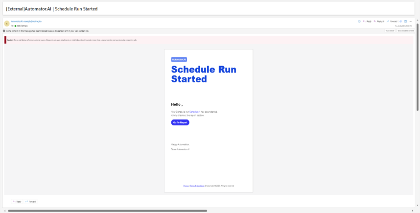 scheduled run started notification 