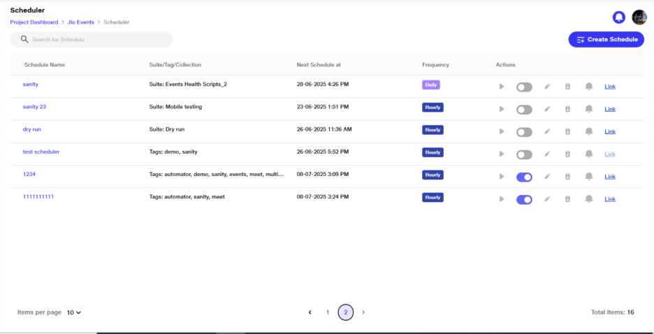 Scheduler list view 
