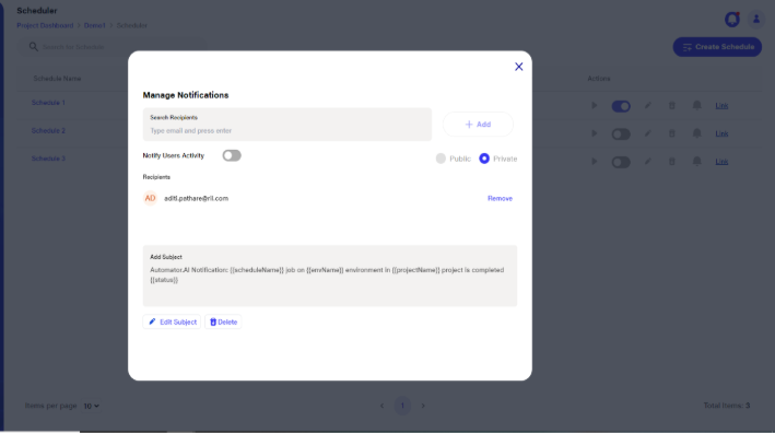 Manage notification window for Scheduler 